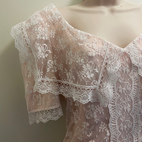1980’s Gunne Sax Vintage Pink & Lace Dress Large - Picture 3 of 10